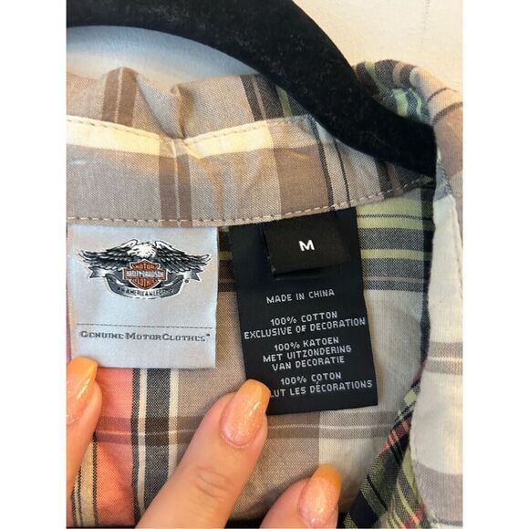 VTG Y2K Harley Davidson Madras Plaid Appliqué Full Zip Shirt Jacket sz M shacket - Picture 7 of 10